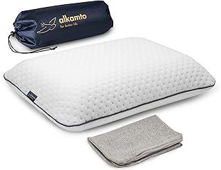 Travel Pillow - Ergonomic Neck Support Memory Foam with Temperature-Regulating Pillowcase - Includes Extra Cotton Cover and Carry Bag (15,7 x 10,6 x 3,9 In - White + Extra Cover)