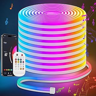 Lamomo Neon LED Strip Light, 10M RGB LED Lights Strip with App Remote Control, Music Sync Color Changing Waterproof Flexible Led Rope Lights, 24V Cuttable Gaming Neon Lights for Bedroom,Indoor Decor