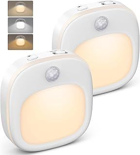 Stick-on Night Lights, 2 Pack Motion Sensor Lights Indoor with 3 Modes Auto/ON/Off, Built-in Magnet, Battery Powered Warm White Lights for Wardrobe, Closet, Kitchen, Bedroom, Stairs