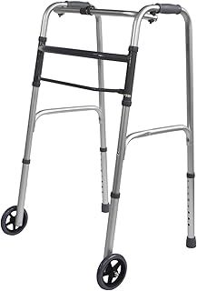 Aidapt Extra Wide Adjustable Height Folding Aluminium Lightweight Walking Frame with Wheels, Quick Fold Mechanism and Anti Slip Ferrule Feet to Aid Stability and Confidence When Walking Aid