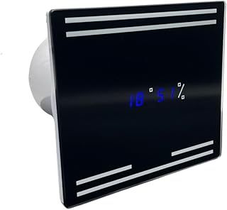 AirTech-UK Bathroom Extractor Fan with Humidistat and Timer - Sleek Black Glass Front - LED Display Timer and Humidity - 100mm - 4 Inches - Silent Bathroom Extractor Fan