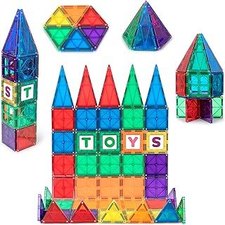 Playmags Magnetic Tiles Set for Kids - 60 Pc Magnetic Building Blocks with ABC Click-ins - STEM Development Magnetic Tiles For Kids - Stronger Magnet Building Block Toys for Boys, Girls & Toddlers