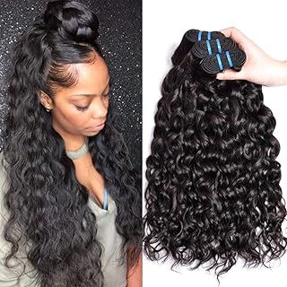Water Wave Brazilian Virgin Human Hair Bundles - Full Head Curly Weave - Natural Black, Can Be Dyed - 3 Bundles Total 300g - 8, 10, 12 Inch