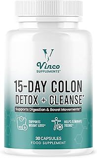 Vinco Colon Cleanse 15 Day Detox - Supports Weight Loss - Eliminates Toxins - Relieves Constipation & Bloating - Probiotics for Gut Health - Promotes Regularity - Herbal Stool Softener