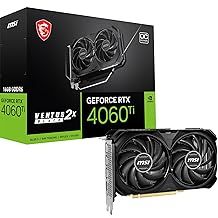 MSI GeForce RTX 4060 Ti VENTUS 2X BLACK 16G OC Graphics Card - RTX 4060 Ti GPU, 16GB GDDR6 (18Gbps/128-bit), PCIe 4.0 - 2 x TORX Fan 4.0 - HDMI 2.1a, DisplayPort 1.4a