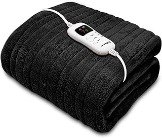 Black Heated Throw Electric Blanket, 160 x 120cm Heated Blanket Machine Washable Soft Micro Fleece Electric Throw Overblanket with 9HR Timer and 9x Control Heat Settings