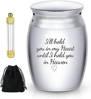2PCS Small Urns for Ashes, Cremation Jewelry, Keepsake, Stainless Steel Metal Funeral Urn, Mini Cremation Urn for Pet or Human Ash - No Longer By My Side, But Forever In My Heart