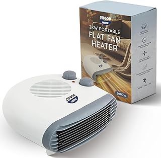 Portable Flat Fan Heater - 2000W Room Heater with 3 Heat Settings and Overheat Protection, Horizontal Fan Heaters, Electric Space Warmer for Bedroom Indoor Use