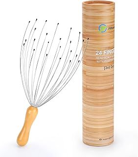 Head Massager Scalp Scratcher with 24 Fingers and Ergonomic Wooden Handle for Deep Relaxation and Stress Relief, Easy to Hold and Control, Perfect Body Relaxing Massage Tool