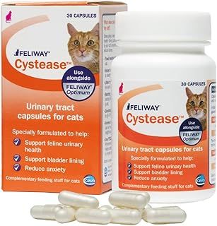 Feliway Cystease 30 Capsule Pack, 30 Feliway Cystease Capsules For Cats Urinary Tract Infection Treatment, Cat Supplements To Help Stress Related Bladder Issues And Reduce Cat Anxiety In Your Pet