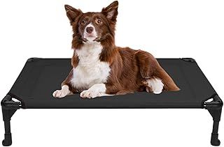 Veehoo Cooling Elevated Dog Bed - Portable Raised Pet Cot with Washable & Breathable Mesh, No-Slip Rubber Feet for Indoor & Outdoor Use, Oversize Package, Medium, Black