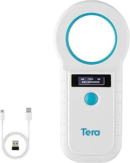 Tera Pet Microchip Reader Scanner Animal Chip ID Scanner with OLED Display Screen Rechargeable Data Storage Tag Scanner for Dogs Cat Animal Management White
