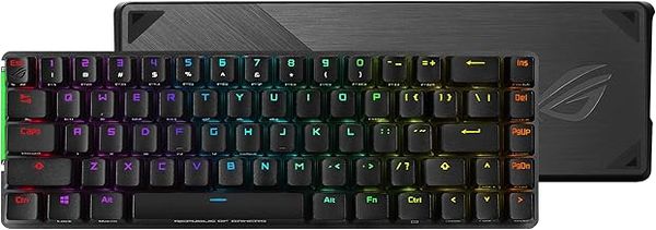 ASUS ROG Falchion 65% wireless mechanical gaming keyboard with 68 keys, wireless Aura Sync lighting, interactive touch panel, keyboard cover case, ROG NX Switches, and up to 450-hour battery life