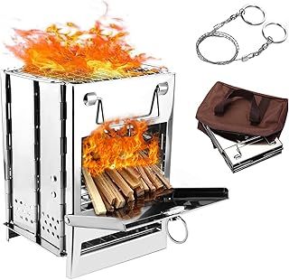WADEO Portable Wood Stove, Stainless Steel Camping Stove with Storage Bag & Rope Saw, Folding Wood Burning Stove for Outdoor BBQ, Grill, Hiking, Backpacking, Traveling, Picnic