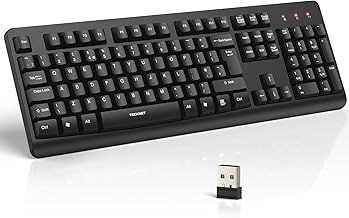 TECKNET Wireless Keyboard for Laptop, 2.4G USB Silent Computer Keyboard with Ergonomic Keys & Adjustable Feet Stand for Desktop, PC, Notebook, Surface and Windows, QWERTY UK Full Size Layout- Black