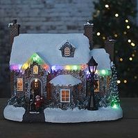 HomeZone Animated Christmas Carol Church Village Scene Christmas Ornament Decoration With Colour Changing LED Christmas Fairy Lights Battery Operated (Christmas House)
