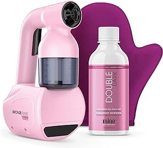 MineTan Personal Spray Tan Machine | Pink At Home Tanning Kit - Lightweight, Handheld Portable Self Tanner, with 8oz Double Dark Profressional Mist & Mitt, Works With All Sunless Tanning Solutions