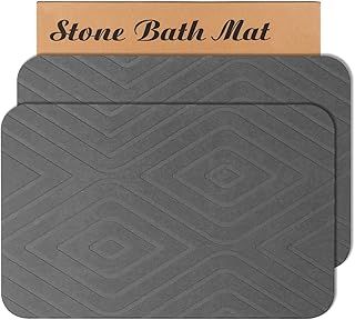HUMIGA 2 Pack Stone Bath Mat, Diatomaceous Earth Shower Mat, Non-Slip Super Absorbent Quick Drying Bathroom Kitchen Floor Mat, 24x15, Grey