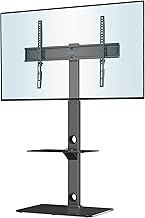 BONTEC Universal Floor TV Stand for 30-70 inch LED OLED LCD Plasma Flat Curved Screens, Height Adjustable Tall TV Stand with 2-Tier Tempered Glass Shelves up to 40KG, Max VESA 600x400mm