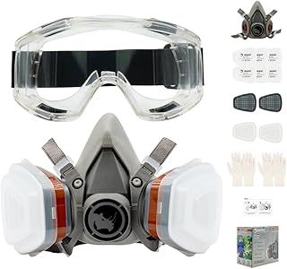Respirator Mask RH-M101 A1P2 Filters | Dust Mask for Sanding, Gas Mask, Chemicals, Spray Paint Face Masks and Organic Vapors with Safety Goggles | DIY, Building Work or Asbestos