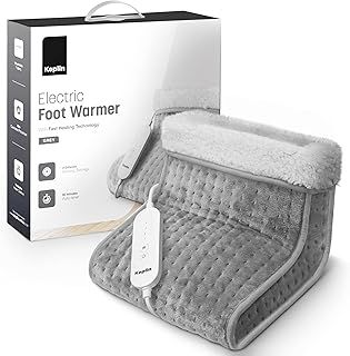 KEPLIN Electric Foot Warmer - 4 Adjustable Temperature Settings, 90-Min Auto Shut-Off Timer, Overheat & Overcurrent Protection, Soft Fleece Lining, Washable Inner Sleeves (32x28x26cm) (Grey, 1 Pack)