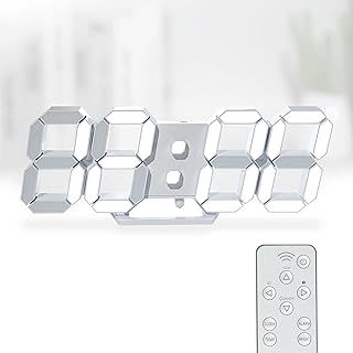 KOSUMOSU 3D LED Wall Clock - 9.7" Large Display Digital Clock with Remote Control, 12/24H Temperature (White Light)