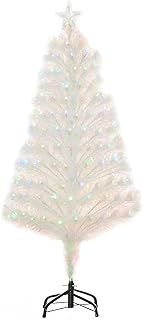 HOMCOM 4 Feet Prelit Artificial Christmas Tree with Fiber Optic LED Light, Holiday Home Xmas Decoration, White