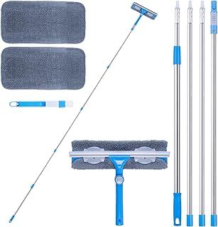 Mitclear 12 Foot (3.7m) Window Squeegee Cleaner Kit, Extension Poles + Silicone Squeegee (12in) + Window Washer, 2 in 1 Windows Glass Cleaning Tool for Indoor/Outdoor High Windows, Blue (IKU-110370)