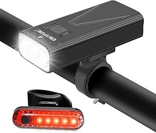 EBUYFIRE USB Rechargeable Bike Light Set - Super Bright LED Bicycle Headlight with 3/5 Modes, Waterproof Front Light & Taillight, Fits All Bikes Including Mountain and Road Bicycles