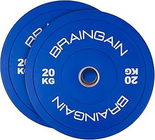 BRAINGAIN Olympic Bumper Plates PAIR 1.5kg 2.5kg 5kg 10kg 15kg 20kg 25kg 100kg 150kg 2" Solid Rubber Weight Plates for Barbell Strength Training and Weight Lifting