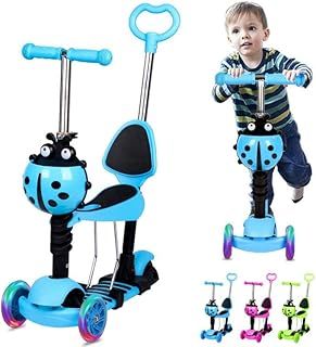 3 Wheel Kids Toddler Scooter for Age 3-8, Kick Scooter with LED Flashing Light Up Wheels, Removable Seat & Adjustable Handlebar, Lightweight Scooters for Toddlers Children Boys and Girls