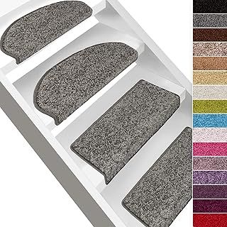 Barcelona Deep Pile Stair Tread Mats, Set of 15 Pieces, Shaggy Carpet Stair Mats, Anti Slip Self Adhesive Carpet Runner Pads (Grey, Rectangular - 23 x 65 cm)