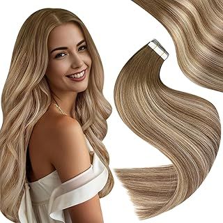 Easyouth Real Hair Extensions Tape in Human Hair Tape Extensions Brown to Medium Blonde Ombre Tape in Hair Extensions Balayage Remy Hair 12 Inch 30g 20Pcs