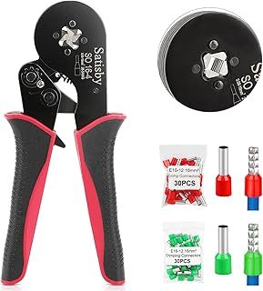Bootlace Ferrule Crimping Tool,16mm Crimping Tools 0.08-16mm²/AWG28-5,Ratchet Structure Quadrilateral Crimp Jaws with 30PCS 10mm² and 30PCS 16mm² Tinned Brass Bootlace Ferrule