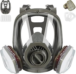 Full Face Respirator Mask with Filter, Reusable Gas Mask Anti-fog Dust Masks, Paint Masks for Spraying, Sanding, Organic Vapor, Chemical, Formaldehyde, Epoxy Resin, Cutting, Welding