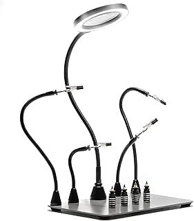 Magnetic Helping Hands Soldering Station with an 11.1 x 7.1 Inch Larger Base, 5X LED Magnifying Lamp, 4 PCB Circuit Board Holder & 4 Flexible Magnetic Helping Hands