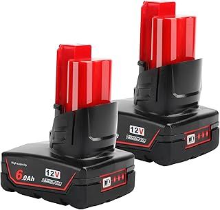 Power Elektro 2 Pack M12 12V 6.0Ah Replacement Battery Compatible with Milwaukee M12 Lithium-ion Battery 48-11-2411 48-11-2440 48-11-2402 Milwaukee M12 XC Cordless Tools…
