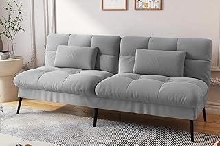COMHOMA Fabric Sofa Bed 3 Seater Upgraded Frame 5-Gear Back Angle Adjustable Futon Sofa for Living Room, Guest Room