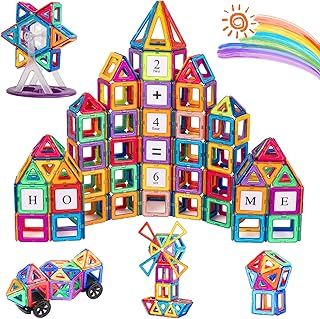 aaczly Magnetic Tiles 122PCS Magnetic Building Blocks Magnets for Kids Construction Toys Learning STEM Educational for 3+ Years Old Boys Girls Christmas Birthday Gifts