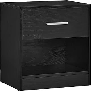 VASAGLE Bedside Table with Drawer, Handle, Open Compartment, for Bedroom, Living Room, Classic White LET619T14