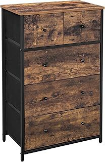 SONGMICS Chest of Drawers, Fabric 5-Drawer Storage Organiser Unit, Dresser, for Living Room, Hallway, Nursery, Rustic Brown and Classic Black LGS45H