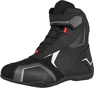 Leather & Suede Motorcycle Boots For Men - 100% Waterproof Short Cut CE Approved Touring/Racing Style Biker Shoes - Black - UK 10