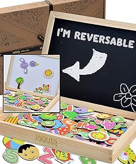 Jaques of London Magnetic Art Board with Magnets for Kids | Activity Wooden Toys for 3 4 5 Year Olds | Reversible Magnetic Drawing Board with Chalk Board for Kids | Since 1795