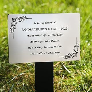 Personalised Memorial Grave Marker With Stake In Gold, Silver or Black Garden Memory Plant Marker For Outdoors Fully Weatherproof