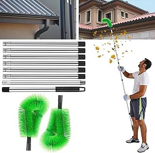 Telescopic Gutter Cleaner - 8 Poles and 2 Brushes, Total Length 330cm for Cleaning Leaves and Debris