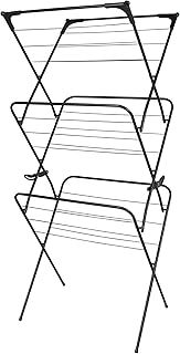3 Tier Clothes Airer Drying Indoor and Outdoor Laundry Rack with Non-Slip Feet and Corner Spaces for Hangers, Flat Foldable Space Saving, 63 x 46 138 (Black)