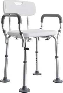 CO-Z Shower Chairs for Elderly, Wide Frame Shower Stool with Anti-Skid Rubber Feet, Shower Seat with Adjustable Back and Armrest for Mobility, Maximum Load 100kg