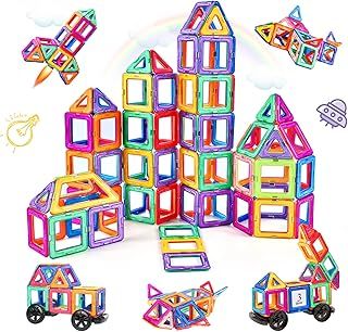 Magnetic Tiles for Kids 82PCS Magnetic Building Blocks Magnets for Kids Construction Toys Learning STEM Educational for 3+ Years Old Boys Girls Christmas Birthday Gifts