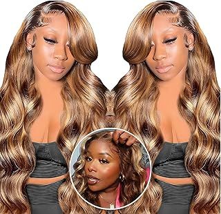 Highlight Human Hair Wig Pre Cut 6x4 Transparent hd Lace Body Wave Human Hair Wig 200% Density 26 Inch Ombre Lace Front Wig Beginner Friendly Wear And Go Glueless Honey Blonde