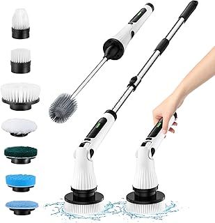 Leebein Electric Spin Scrubber, Power Scrubbers with 8 Replaceable Brush Heads & Toilet Brush, Long Handle & Adjustable Angles, 2 Speeds Electric Cleaning Brush for Bathroom, Tub, Tile, Toilet